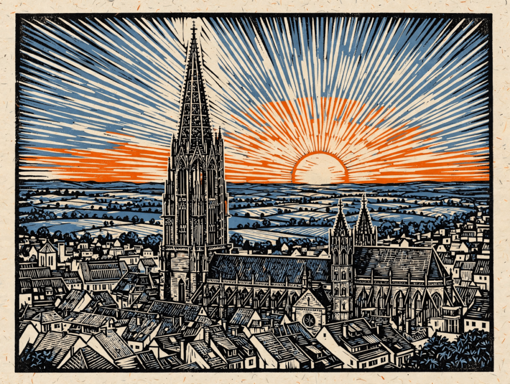 Linodruck des Freiburger Münsters